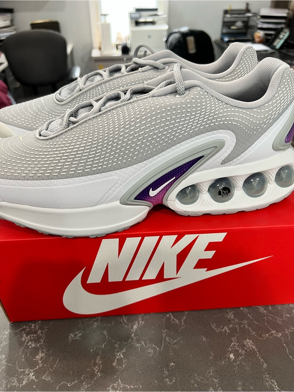 Nike Men’s Light Gray and Purple Air-Cushion Sneakers